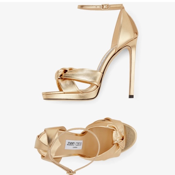 Jimmy Choo Rosie 120 Gold Metallic Nappa Platform Sandals size 37.5 - Picture 14 of 15